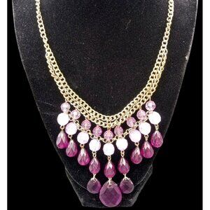 Beaded Bib Necklace Purple Bohemian Silver Tone Vintage Festival 1960s 18 Inch